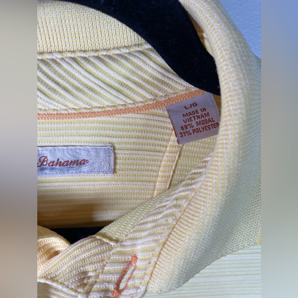 Tommy Bahama Polo Shirt Mens Size L Collared Solid Yellow Modal Polyester Ribbed - Picture 3 of 8